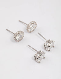 Rhodium Oval Cubic Zirconia Stud Earring Pack - link has visual effect only