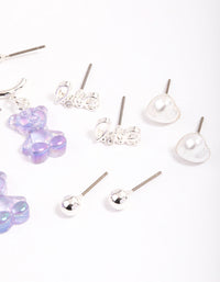 Silver Purple Cute Love Earrings 6-Pack - link has visual effect only