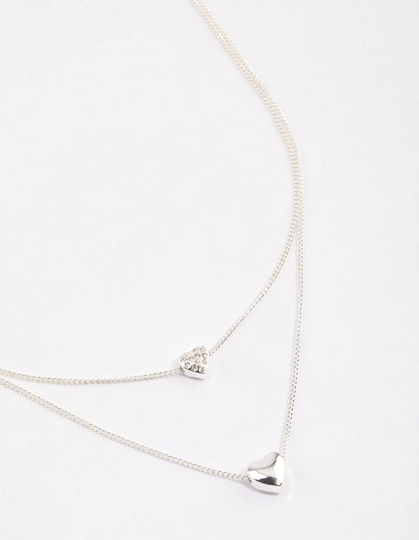 Silver Double Diamante Heart Necklace & Polishing Set - Lovisa
