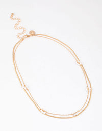 Gold Layered Chain Pearly Flower Necklace - link has visual effect only