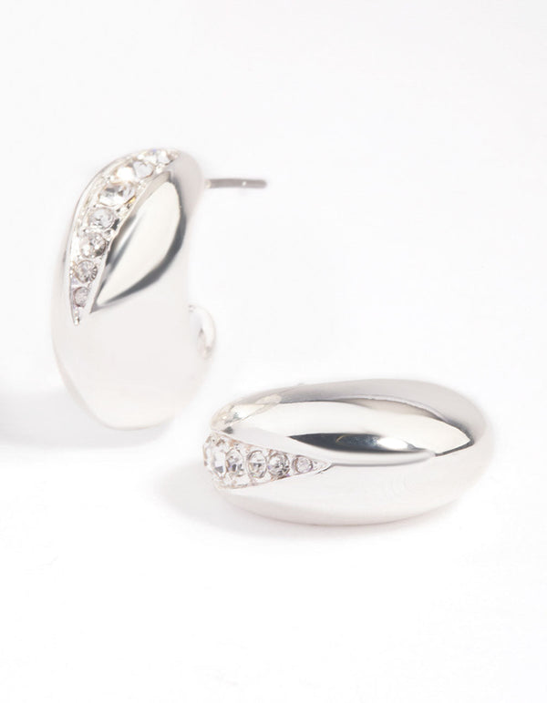 Silver Plated Diamante Wide Hoop Earrings