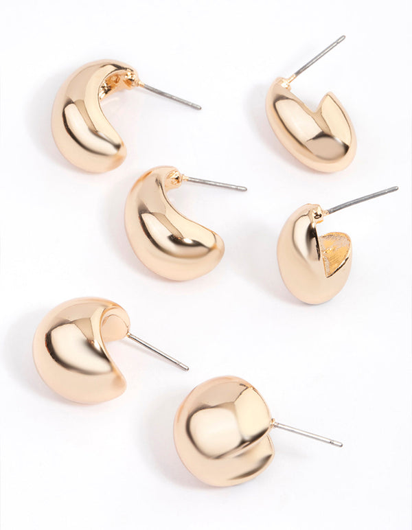 Gold Puffy Hoop Earrings Pack