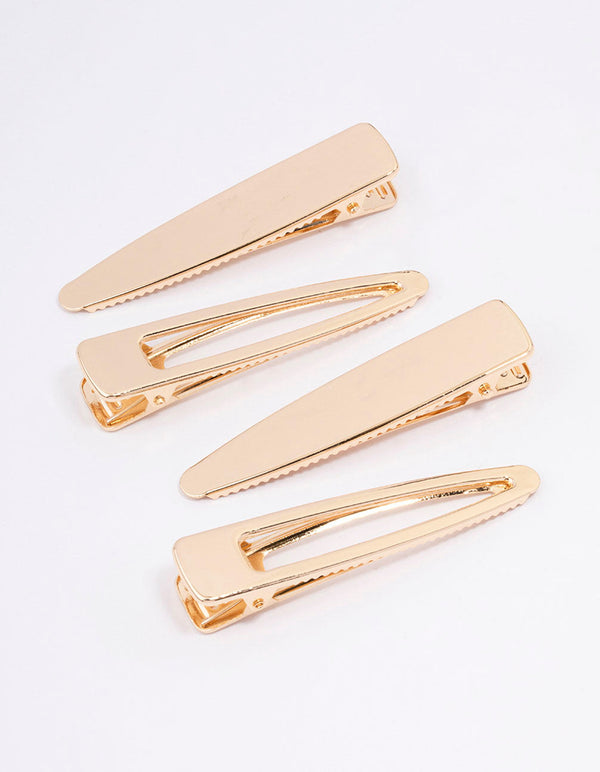 Gold Long Simple Hair Clips 4-Pack