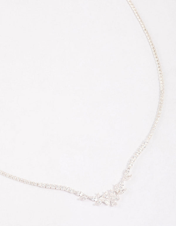 Silver Plated Cubic Zirconia Dainty Cupchain Floral Necklace