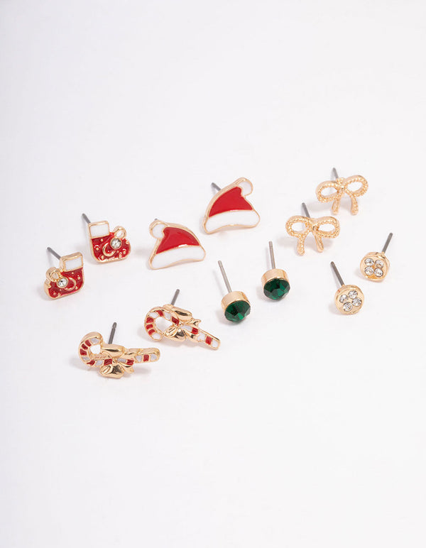 Kids Christmas Candy Cane Stud Earrings 6-Pack