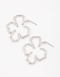 Rhodium Large Hammered Flower Hoop Earrings - link has visual effect only