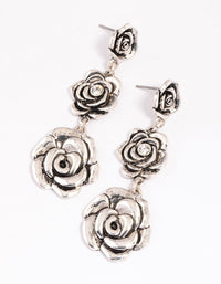 Antique Silver Triple Row Diamante Flower Drop Earrings - link has visual effect only