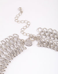 Rhodium Wide Link Chain Necklace - link has visual effect only