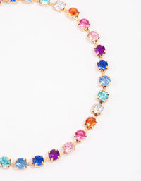 Gold Rainbow Diamante Link Choker - link has visual effect only