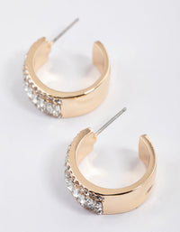 Gold Baguette Diamante Small Hoop Earrings - link has visual effect only