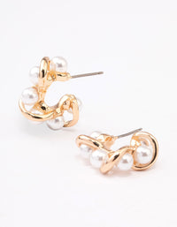 Gold Small Twisted Pearly Hoop Earrings - link has visual effect only