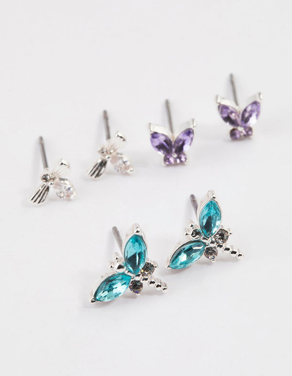 Silver Mixed Butterfly Stud Earrings Pack