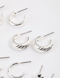 Silver Puffy Heart & Hoop Earrings 4-Pack - link has visual effect only