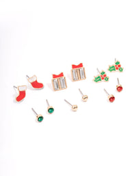 Kids Christmas Present Stud Earrings 6-Pack - link has visual effect only