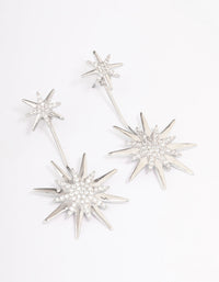 Rhodium Mixed Star Drop Earrings - link has visual effect only