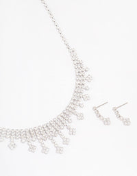 Rhodium Cubic Zirconia Statement Diamond Earrings & Necklace Set - link has visual effect only