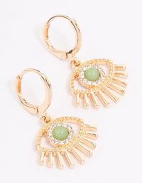 Gold Green Aventurine Diamante Eye Huggie Earrings - link has visual effect only