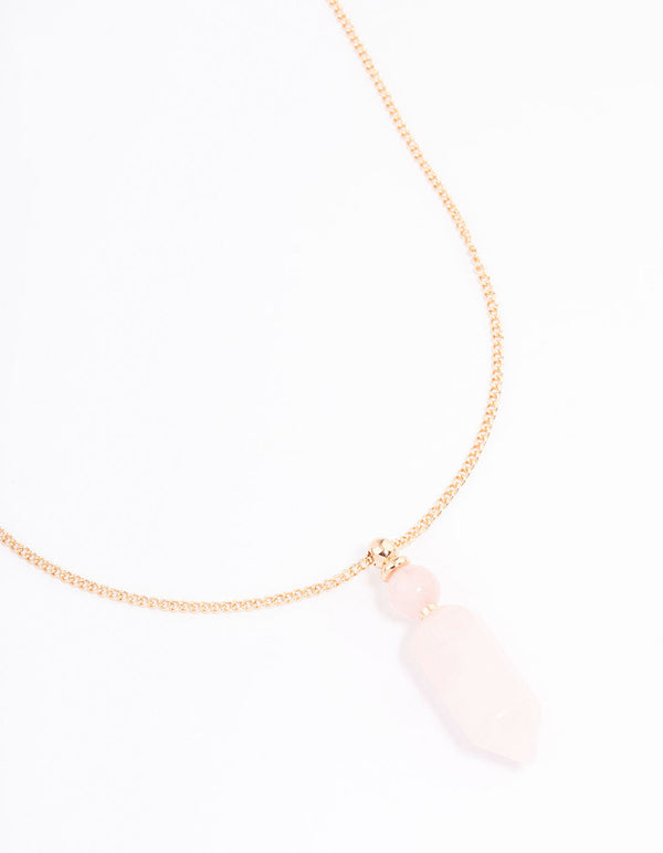 Gold Rose Quartz Sphere Pendant Necklace