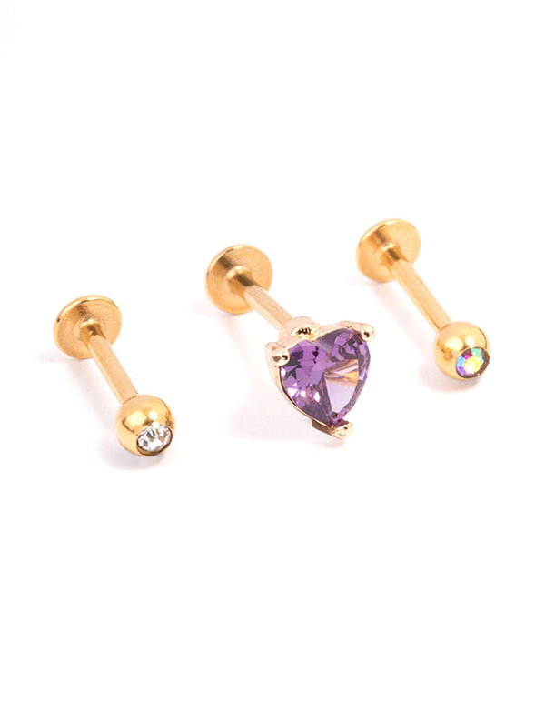 Gold Amethyst Celestial & Pearly Earrings 4-Pack - Lovisa