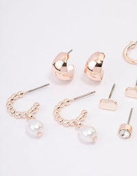 Rose Gold Diamante & Pearl Mixed Earrings 6-Pack - link has visual effect only