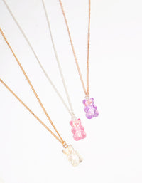 Pastel Holographic Teddy Bear Necklace 3-Pack - link has visual effect only