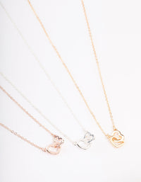 Mixed Metal Link Heart Necklace 3-Pack - link has visual effect only