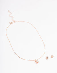 Rose Gold Heart Halo Ball Necklace & Stud Earring Pack - link has visual effect only