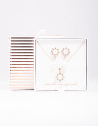 Rose Gold Pearl Flower Drop Jewellery Set - link has visual effect only