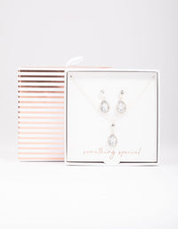 Silver Round & Pear Halo Jewellery Set - link has visual effect only