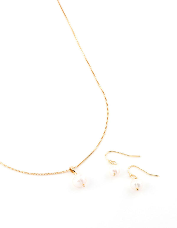 Gold Plated Freshwater Pearl Jewellery Set