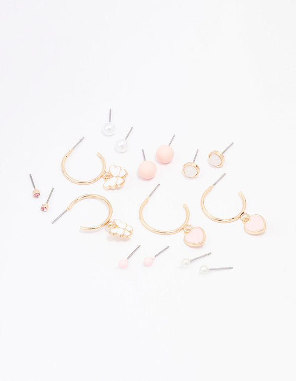 Gold Heart & Butterfly Earring 8-Pack