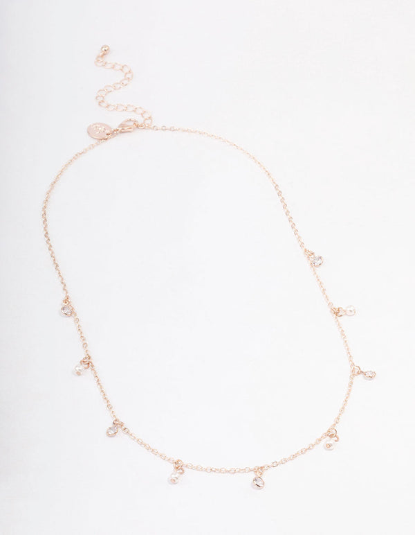Rose Gold Diamante & Pearl Drop Station Necklace - Lovisa
