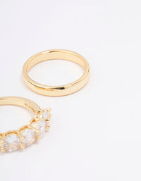 Gold Plated Round Cubic Zirconia Double Band Ring - link has visual effect only