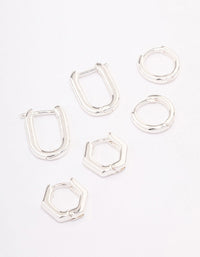 Silver Plated Hexagon Hoop Earrings 3-Pack - link has visual effect only