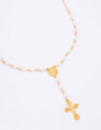 Gold Plated Pearl Cross Y-Shaped Pendant Necklace - link has visual effect only