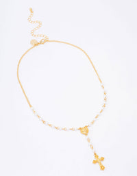 Gold Plated Pearl Cross Y-Shaped Pendant Necklace - link has visual effect only