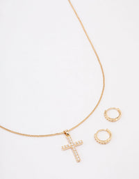 Gold Plated Diamante Cross Jewellery Set - link has visual effect only