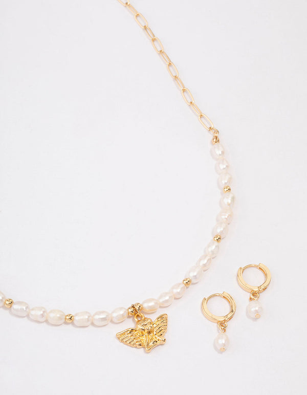 Gold Plated Freshwater Pearl Cherub Jewellery Set