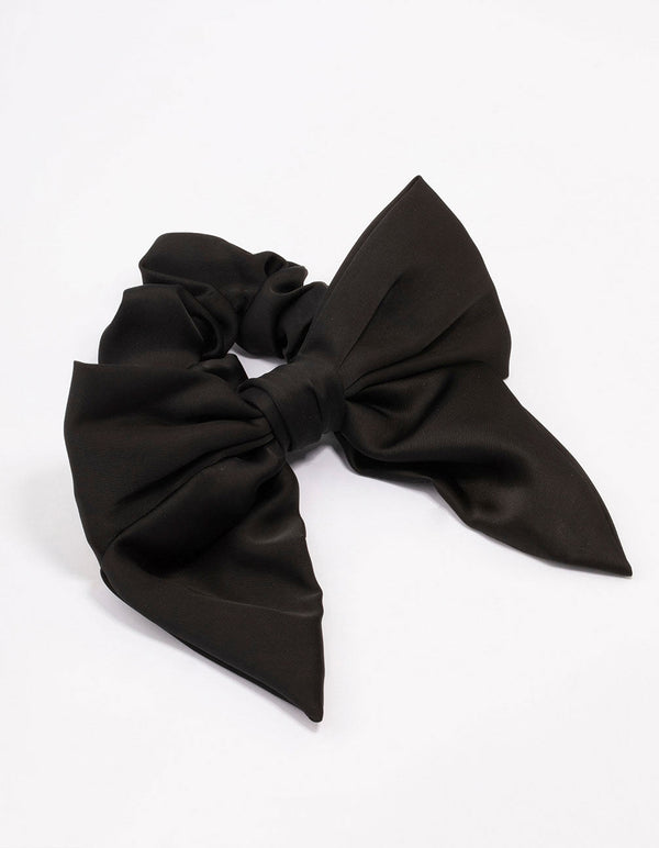 Black Satin Bow Hair Scrunchie