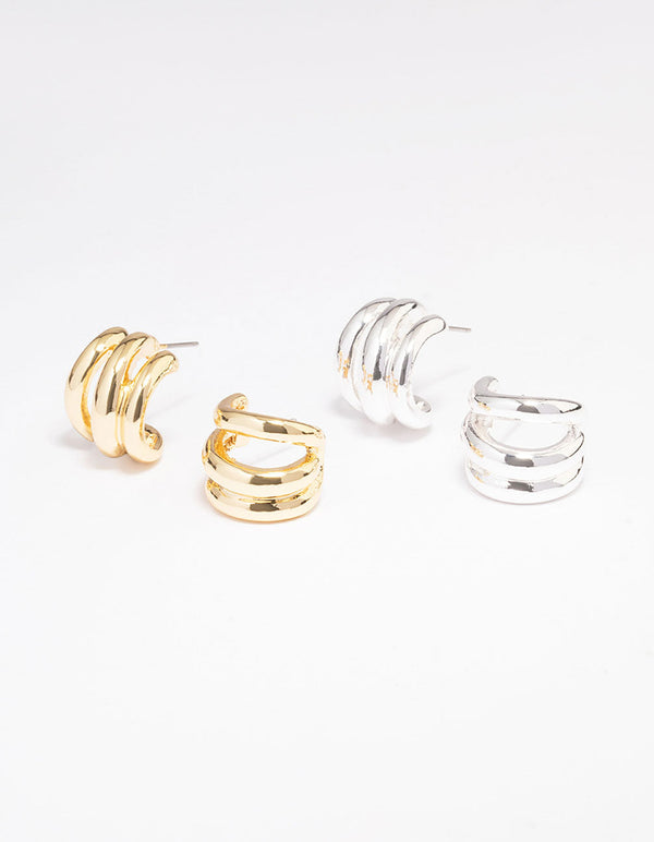 Gold & Silver Plated Huggie Hoop Earring Pack