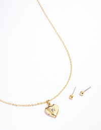 Gold Plated Heart Locket Necklace & Earrings Set - link has visual effect only