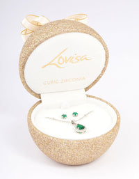 Rhodium Cubic Zirconia Emerald Earring & Necklace Set - link has visual effect only