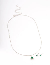 Rhodium Cubic Zirconia Emerald Earring & Necklace Set - link has visual effect only