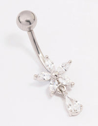 Surgical Steel Cubic Zirconia Flower Pear Belly Ring - link has visual effect only