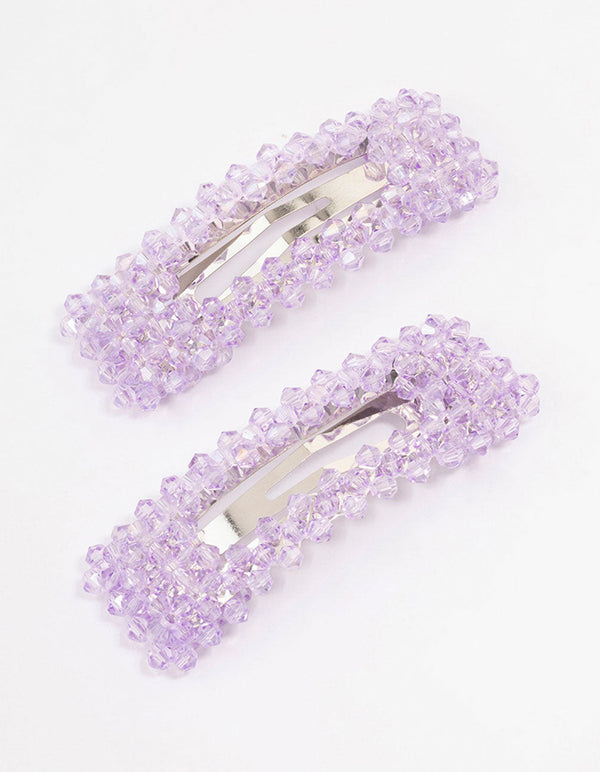 Lilac Facet Beaded Hair Clip Pack