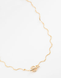 Gold Plated Wavy FOB Chain Necklace - link has visual effect only