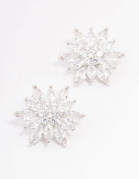 Rhodium Cubic Zirconia Flower Stud Earrings - link has visual effect only