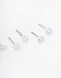 Silver Cubic Zirconia Mixed Shape Stud Earrings 3-Pack - link has visual effect only