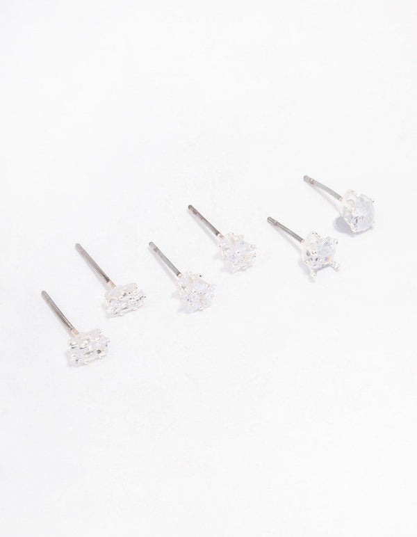 Silver Cubic Zirconia Mixed Shape Stud Earrings 3-Pack - Lovisa