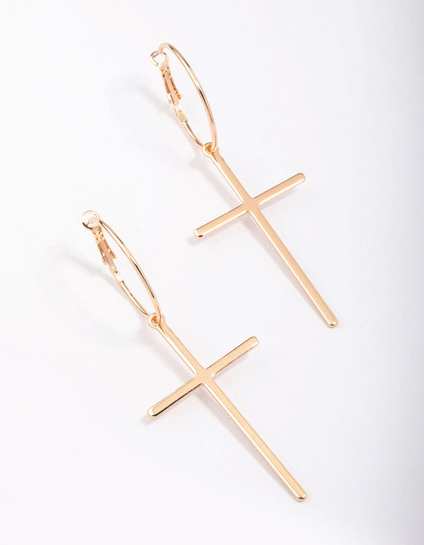 Gold Luxe Cross Hoop Earrings